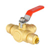 1/2" Push Fit 3 Way Ball Valve, Red Lever (Lead Free)