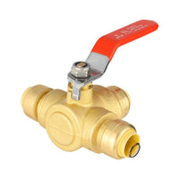 1/2" Push Fit 3 Way Ball Valve, Red Lever (Lead Free)