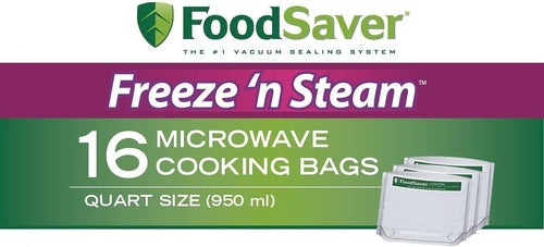 FoodSaver 1-Quart Freeze 'n Steam Microwavable Single-Cooking Bags, 16 Count, Clear (Pack of 8)