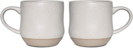 Bosmarlin Large Stoneware Speckled Coffee Mugs Set of 2, Big Ceramic Tea Cup, 17 Oz, Dishwasher and Microwave Safe (White, 2)