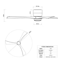 52" Ceiling Fan with Light for Bedroom, 3 Blades, Remote Control