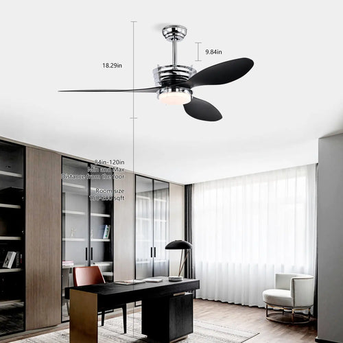 52" Modern Ceiling Fan with Light, 3 ABS Blades, DC Remote Control