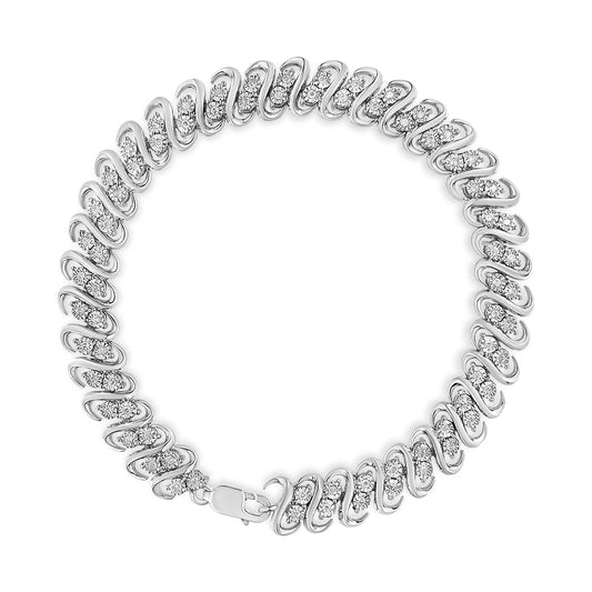 .925 Sterling Silver 1/2 Cttw Diamond Double Row S-Link Bracelet (I-J Color, I2-I3 Clarity) - 7.5" Inches