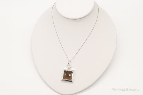 Designer Ross Simons Large Smoky Topaz Single Diamond Sterling Silver Necklace