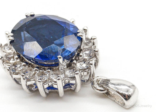 Designer JWBR Lab Sapphire Cubic Zirconia Sterling Silver Pendant