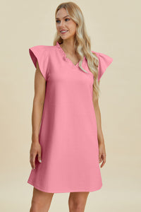 Double Take Full Size Ruffled V-Neck Cap Sleeve Dress – Ruffled V-Neck Dress, Cap Sleeve Dress, Elegant Ruffled Dress, Flattering V-Neck Dress, Stylish Full-Size Dress, Comfortable Ruffle Dress, Chic Cap Sleeve Dress