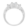 10K White Gold 1/2 Cttw Brilliant & Baguette Cut Diamond 3 Stone Design with 3 Square Clusters Engagement Ring (H-I Color, SI2-I1 Clarity) - Size 6-3/4