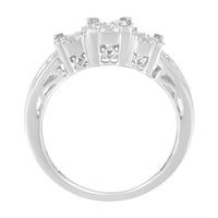 10K White Gold 1/2 Cttw Brilliant & Baguette Cut Diamond 3 Stone Design with 3 Square Clusters Engagement Ring (H-I Color, SI2-I1 Clarity) - Size 6-3/4