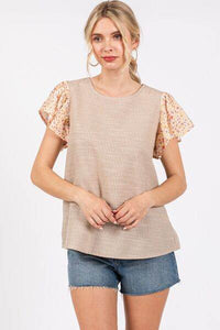 Ces Femme Round Neck Floral Short Sleeve Top