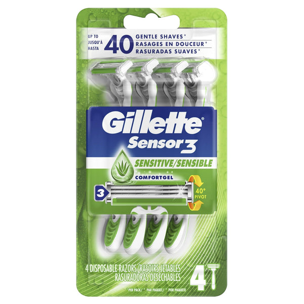 Gillette Sensor3 Sensitive Men's Disposable Razor, 4 Razors EasyOptionXY LLC