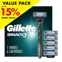 Gillette Mach3 Men's Razor Value Pack, Blue, 1 Handle & 6 Razor Blade Refills EasyOptionXY LLC