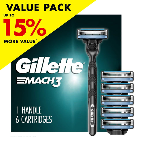 Gillette Mach3 Men's Razor Value Pack, Blue, 1 Handle & 6 Razor Blade Refills EasyOptionXY LLC