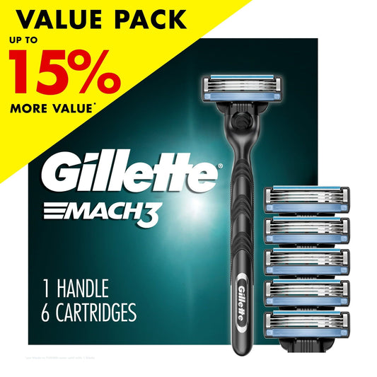 Gillette Mach3 Men's Razor Value Pack, Blue, 1 Handle & 6 Razor Blade Refills EasyOptionXY LLC
