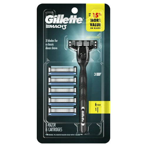 Gillette Mach3 Men's Razor Value Pack, Blue, 1 Handle & 6 Razor Blade Refills EasyOptionXY LLC