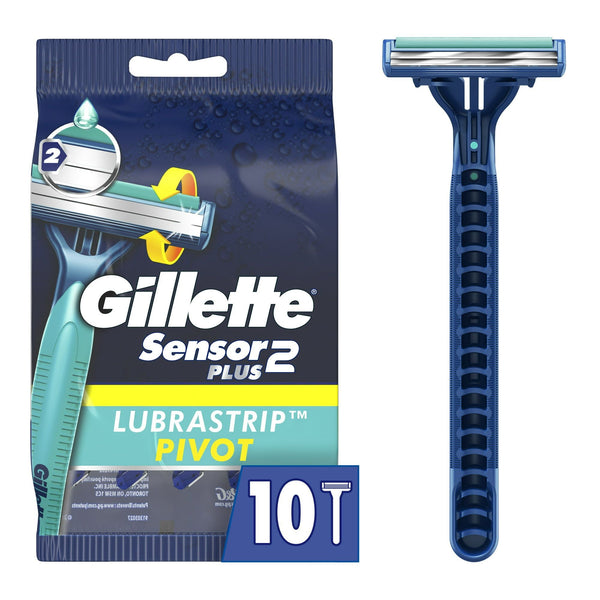 Gillette Sensor2 Plus Pivoting Head Men's Disposable Razors, Blue, 10 Count EasyOptionXY LLC