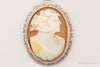 Antique Large Carved Shell Woman Cameo Sterling Silver Necklace