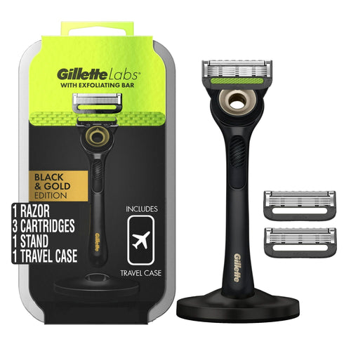 Gillette Labs with Exfoliating Bar Men's Razor Gold Edition, 3 Razor Blade Refills & Magnetic Stand EasyOptionXY LLC