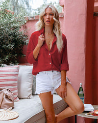 Summer Breeze Button-Up Shirt – Stylish Cotton and Linen Top for Women