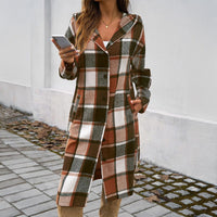 Contrasting Color Hooded Jacket – Stylish Cowgirl Outerwear with Checkered Pattern