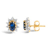 14K Yellow Gold 1/4 Cttw Diamond and Blue Sapphire Sunburst Halo Stud Earrings (K-L Color, I1-I2 Clarity)