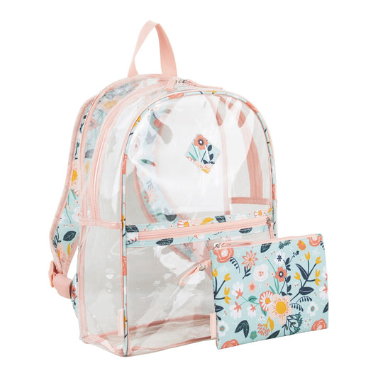 Eastsport Unisex Childrens Clear Backpack with Pencil Case 2-Piece Set Pink Flower Print EasyOptionXY LLC