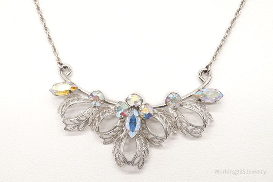 Antique Rhinestone Filigree Sterling Silver Necklace 16"