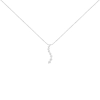 14K White Gold 3.0 Cttw Round-Brilliant & Baguette Cut Diamond S Shaped Graduated 18" Pendant Necklace (I-J Color, I2-I3 Clarity)