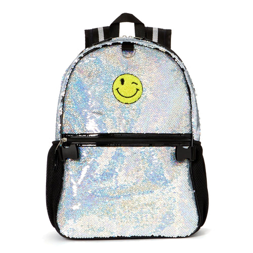 Schoolyard Vibes Sequin Patch Girls 16" 3 Piece Headphone with Lunch Kids Backpack Set, Silver EasyOptionXY LLC