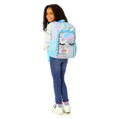 Schoolyard Vibes Unicorn Girls 17" Sequin Stationary Kids Backpack Set, Blue EasyOptionXY LLC
