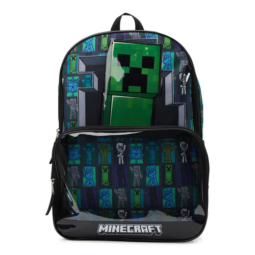 Minecraft Creeper 17" Laptop Backpack and Lunch Bag Set, 4-Piece, Black EasyOptionXY LLC