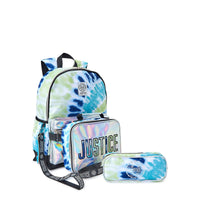 Justice Girls 17" Laptop Backpack, Lunch Tote and Pencil Case, 3-Piece Set Metallic Print Blue Tie Dye EasyOptionXY LLC