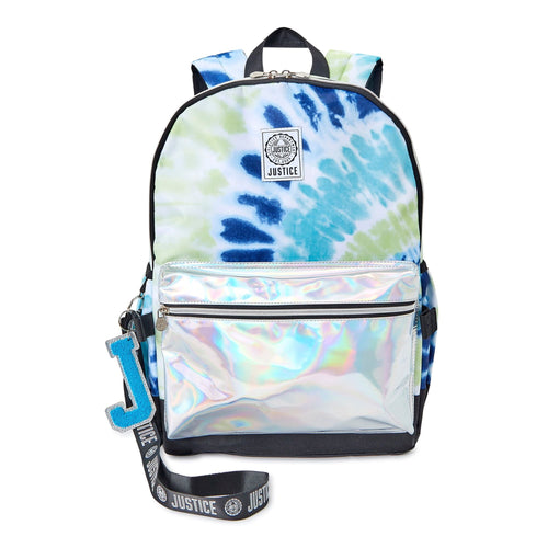 Justice Girls 17" Laptop Backpack, Lunch Tote and Pencil Case, 3-Piece Set Metallic Print Blue Tie Dye EasyOptionXY LLC