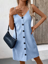 Elegant Textured V-Neck Sleeveless Mini Dress Chic Buttoned Summer Dress Classic Dress