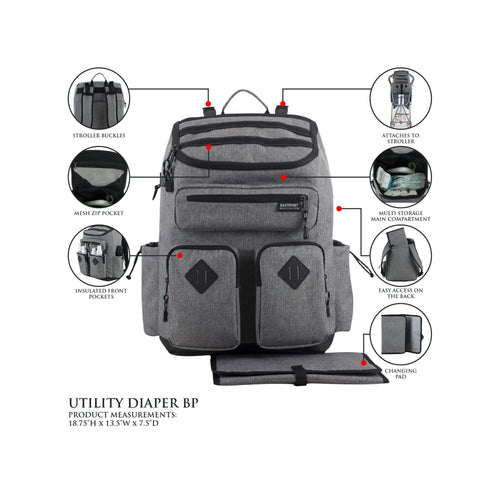 Eastsport Utility Diaper Backpack Bag with Bonus Changing Pad, Grey EasyOptionXY LLC