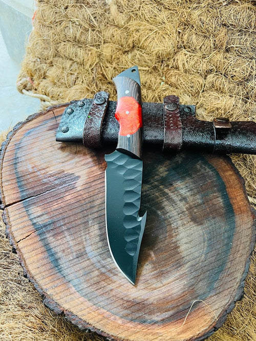 Hunting Skinning Knife – 10" J2 Steel Blade with Wangi/Resin Handle & Leather Sheath