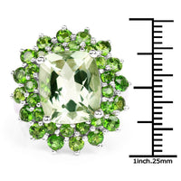 9.89 Carat Genuine Green Amethyst and Chrome Diopside .925 Sterling Silver Ring