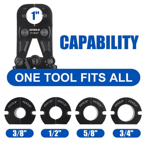 PEX Crimping Tool Kit: 3/8" , 1/2" , 5/8" , 3/4" and 1" with Pipe Cutter in Case Plumbingsell