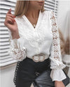 Stylish White Lace Long Sleeved Cut Out Shirt
