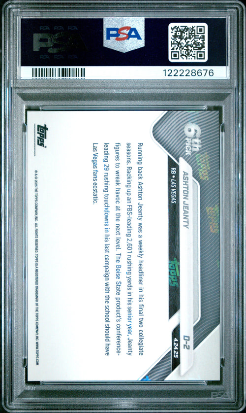 Graded 2025 Topps Now Ashton Jeanty #D2 Gold Foil /50 Rookie RC Football Card PSA 8 Near Mint