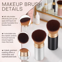 Retractable Kabuki Travel Makeup Brush, All-in-One | Ultra-soft dense bristles for powder, blush & foundation. Protective cap for mess-free travel (Color - White)