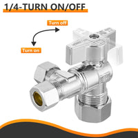1/2" NOM (5/8" OD) Inlet x 3/8" OD Outlet x 3/8" OD Outlet Split Angle Stop Valve, 1/4 Turn (Lead Free)