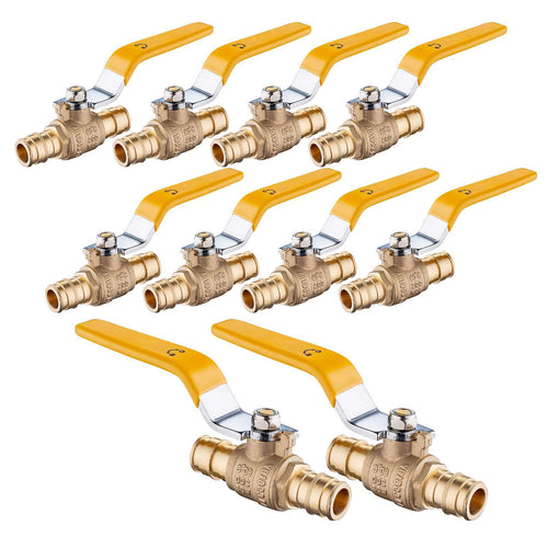 10 Pcs 1/2" PEX Expansion Ball Valve, Yellow (Lead Free) Plumbingsell
