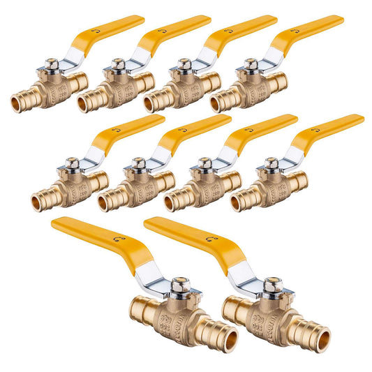 10 Pcs 1/2" PEX Expansion Ball Valve, Yellow (Lead Free) Plumbingsell
