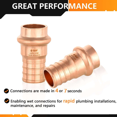 30 Pcs 1/2" Press Copper x 3/4" PEX Crimp Adapter (Lead Free)