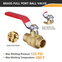 1/2" Sweat Ball Valve, Red (Lead Free)