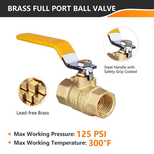 10 Pcs 1/2" FNPT Ball Valve, Yellow (Lead Free) Plumbingsell