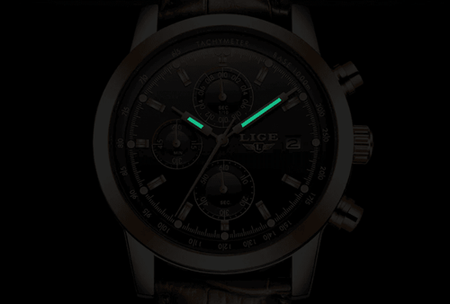 Men's  Waterproof Watch With Chronometers Date Display And Fluorescent Pointers Excellent Look Perfect Gift