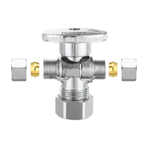 10 Pcs 5/8" OD Compr. x 3/8" OD Compr. x 3/8" OD Compr. Dual Outlet Angle Stop Valve, 1/4 Turn (Lead Free) Plumbingsell