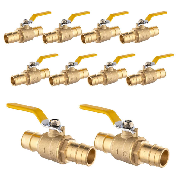 10 Pcs 1" PEX Expansion Ball Valve, Yellow (Lead Free) Plumbingsell