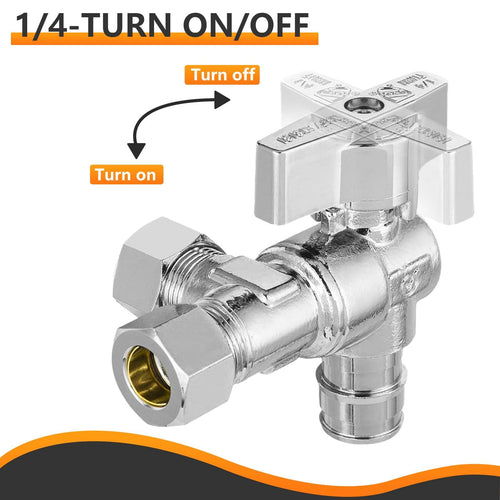 1/2" Pex-a Expansion (F1960) Inlet x 3/8" OD Compr. x 3/8" OD Compr. Split, Angle Stop Valve, Quarter Turn (Lead Free) Plumbingsell